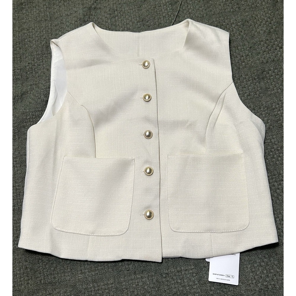 Dazy Women Cream Textured Button Front Vest Gold Buttons Size Small. NWT